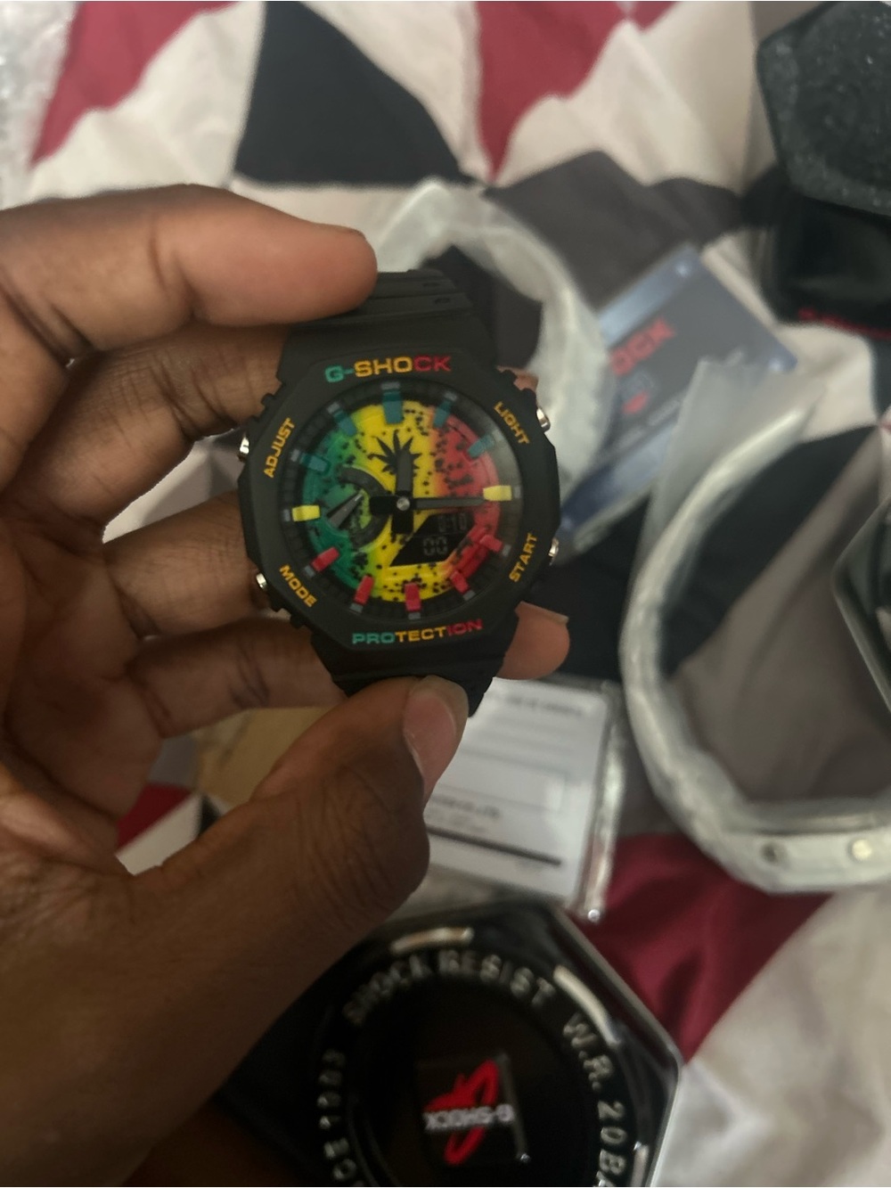 G-Shock Men's Black Watch with Red, Yellow and Green Dial Accents